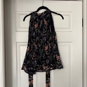 1. State Floral Halter Blouse - Black and Pink
